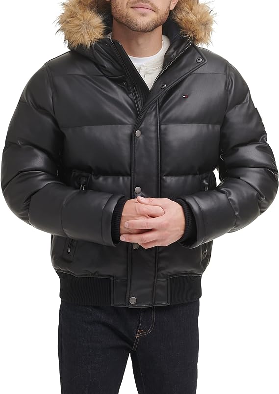 Tommy Hilfiger Men's Quilted Arctic Cloth Snorkel Bomber Jacket with Removable Hood (Standard and Big & Tall)