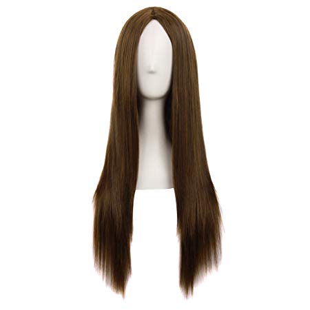 MapofBeauty 28 Inch/70cm Women Special Natural Long Straight Side Bangs Wig (Brown)
