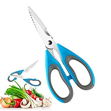 TEMEISI Kitchen Shears,Stainless-Steel Multi-Purpose Heavy-Duty Scissors Safe Utility Scissors for Cutting Chicken, Poultry, Seafood, Meat, Vegetables, Herbs, Food - Sharp Blades (Blue)
