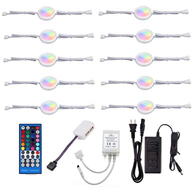 AIBOO 24V Under Counter Led Light Kit, RGB Under Cabinet Lighting,10 Packs Colored Cabinet Lights with Wireless 40-Key IR Dimmable Remote Control (RGBWW, 10 Lights)