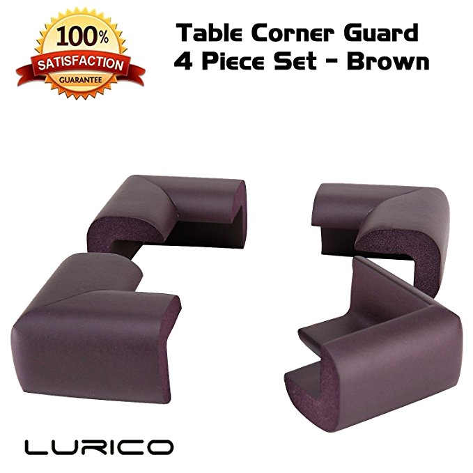 LURICO 4 Pieces Set Corner Guard Home Furniture Safety Bumper Foam Toddler Baby Proof Table Protector Pad Childproof Fireplace Guard (Coffee Brown)