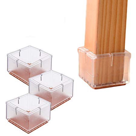 16PCS Square Chair Leg Wood Floor Protectors Silicone Furniture Chair Legs Caps Covers with Felt Pads fit 1-1/4 to 1-3/8 Inch (3.0-3.5cm)