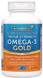Omega-3 Fish Oil - NutriGold Triple Strength Omega-3 Gold 180 Softgels - 1000 mg EPA  DHA with 85 Omega-3s in 1250 mg Liquid Capsules Molecularly Distilled Fatty Acids Pharmaceutical Grade Pills That Are NOT Enteric Coated for Best Absorption But Still Guaranteed Burpless and Odorless - IFOS 5-Star Certified ConsumerLab Approved and Ranked 1 by LabDoor in Comparison of Top 50 Fish Oil Supplements