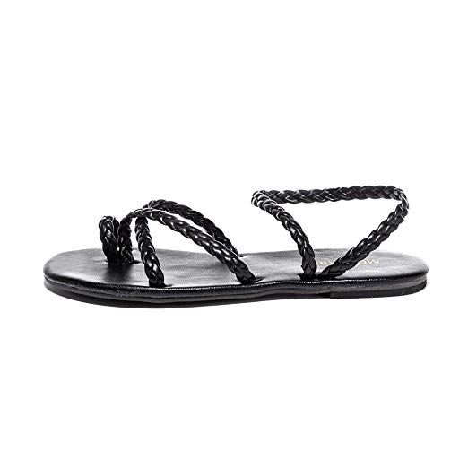Women's Ladies Spring Summer Woven Flat Heel Slippers Beach Sandals Roman Shoes