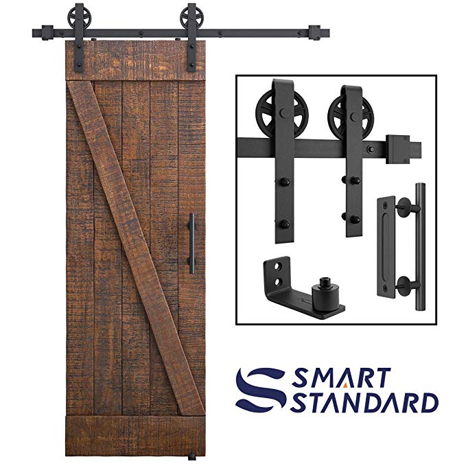 SMARTSTANDARD 5ft Heavy Duty Sturdy Sliding Barn Door Hardware Kit -Smoothly and Quietly -Easy to Install -Includes Step-by-Step Installation Instruction Fit 30" Wide Door Panel (Bigwheel Shape)