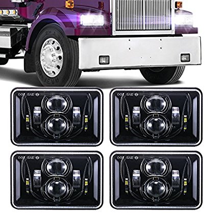(4 PCS) DOT approved 60W 4x6 inch LED Headlights Rectangular Replacement H4651 H4652 H4656 H4666 H6545 for Peterbil Kenworth Freightinger Ford Probe Chevrolet Oldsmobile Cutlass -Black