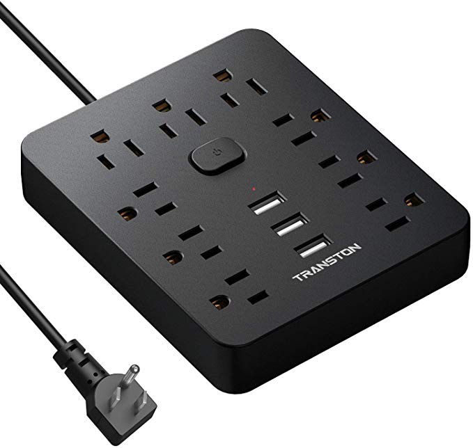 Power Strip with 9 Outlet 3 USB Ports, Fireproof Desktop Charging Station with Flat Plug and 5 ft Long Extension Cords for Home and Office,Black