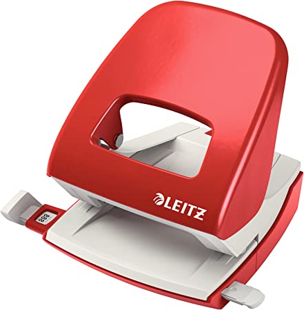 Leitz Hole Punch, 30 Sheets, Guide Bar with Format Markings, Metal, NeXXt Range, 50080025 - Red