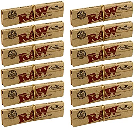 12 x RAW Connoisseur King size Slim Skin Rolling Papers with Roach Tips