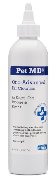 Pet MD - Otic Advanced Cat & Dog Ear Cleaner - Effective Against Otitis Externa, Ear Infections Caused by Mites, Yeast, Itching & Odor - Apple Kiwi Scent - 8oz