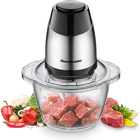 Electric Food Chopper, 5-Cup Food Processor by Homeleader, 1.2L Glass Bowl Grinder for Meat, Vegetables, Fruits and Nuts, Stainless Steel Motor Unit and 4 Sharp Blades, 300W (Renewed)