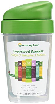 Amazing Grass Shaker Cup and 7 Flavors Of Green Superfood Packets, Pack of 7