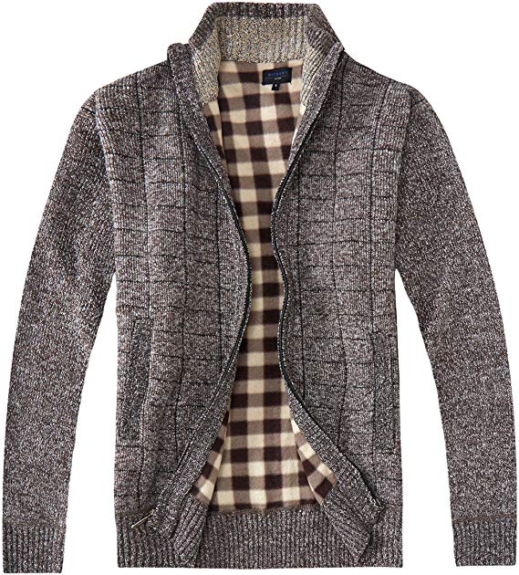 Gioberti Men's Knitted Regular Fit Full Zip Cardigan Sweater with Soft Brushed Flannel Lining