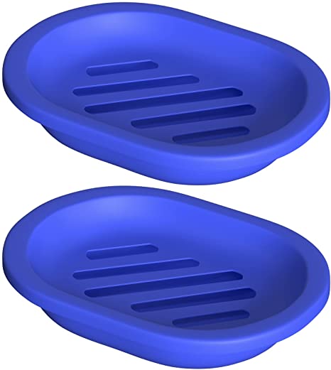 Topsky 2 Pcs Soap Dish for Shower, Soap Dishes Soap Savers for Bar Soap, Soap Bar Holder Shower with Drip Tray, Plastic Double Layer Draining Soap Box for Bathroom - Blue