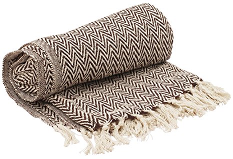 Sale on SouvNear Throws - 65 x 52 Hand-Woven 100% Cotton Throw Blanket Brown & White Reversible with Tassels Throws for Couch Sofa Chair - Home Décor Furnishings