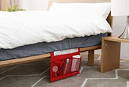 ILOVESHOP Bedside Storage Organizer/Beside Caddy/Table Cabinet Storage Organizer for Tablet Magazine Phone Remotes - All Within Arms Reach (red)