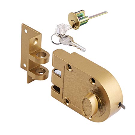 SUMBIN Jimmy Proof Deadbolt,Single Cylinder Rim Door Locks with Keyed for Entry Door,Gold Finish