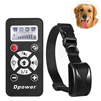 Dog Training Collar,Dpower 800 Yards Rechargeable and Waterproof Pet Dog Trainer Collar with 4 Training Modes-Automation,Vibration,Beep&Flash Light,Remote Anti Barking Collar with LCD Display UK Plug