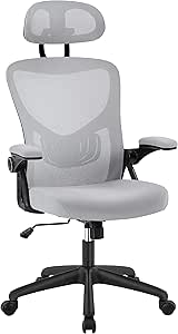 Yaheetech Chaise de Bureau Fauteuil de Bureau en Maille Ergonomique à Haut Dossier avec Support Lombaire Accoudoirs Réglables Appui-tête Réglable en Hauteur Gris Clair