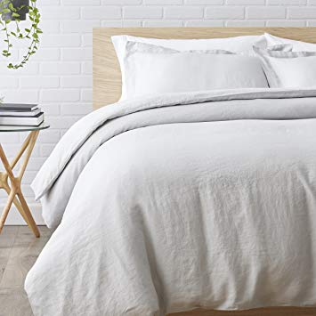 Bamboo Linen High Performance Duvet Cover (Comforter Cover) Set Tranquility (White, Queen/Full)