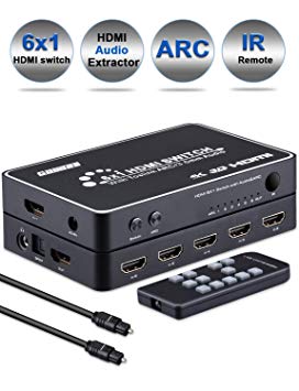 HDMI Switch Audio Extractor - Goodes 4K 6X1 HDMI Switcher Optical Audio Out Digital Toslink SPDIF & Analog 3.5mm Port IR Remote Support 4K@30HZ ARC PS4/ Xbox (6 Port hdmi Switch)