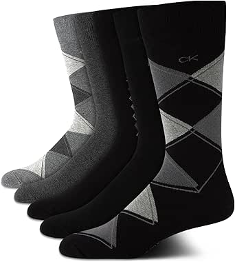 Calvin Klein Men's Dress Socks - 5 Pack Plain and Printed Crew Calf Compression Socks (7-12)