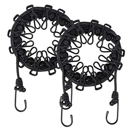 HDE Portable Travel Clothesline 2 Pack Adjustable Elastic Stretch Line with 12pcs Clothespins For RV Outdoor and Indoor Use (6.25 ft, Black)