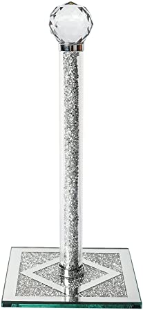 Silver Paper Towel Holder Stand, Countertop Paper Towel Roll Dispenser Holders with Cube Base, Tissue Counter Filled with Sparkly Crystal Crushed Diamond House Decor for Kitchen Bathroom, Heavy Weight