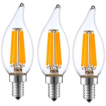 LED Filament Candle Lights – C32T 6W Dimmable LED Edison Bulb - 60 Watts-Equivalent Clear Style No Flickering – UL Listed E12 Candelabra Base – Warm White 2700K 600 Lumens Pack of 3