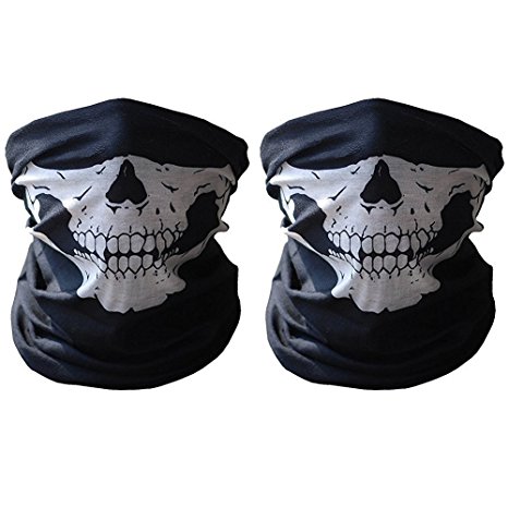 CIKIShield Couples Seamless Skull Face Tube Mask Black (2pcs-white)