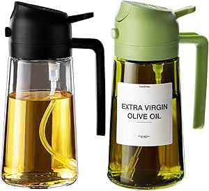 2-Pack 16oz Olive Oil Dispenser Set - Original & Light-Blocking Bottles with Stickers - Black & Green