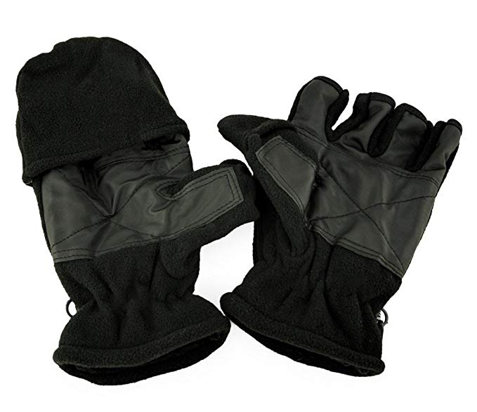 Unisex Gloves Mittens Thermal Insulate Fingerless Fleece Lined in Black