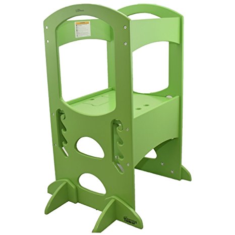 Learning Tower Kids Adjustable Height Kitchen Step Stool with Safety Rail (Apple Green) – Wood Construction, Perfect for Toddlers – Quality Learning Furniture from Little Partners