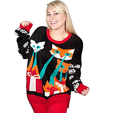 Laser Cat-Zillas Ugly Christmas Sweater-FunQi, Black