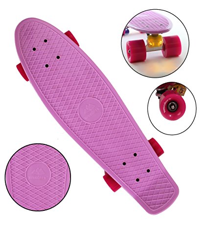 Complete Cruiser Kids Skateboard For Boys And Girls With Super Smooth Pu Wheels, High Speed Bearing, 22" Inch Longboard Includes 2 Bright Safety Flashing Silicon Removable Lights, By Wealers
