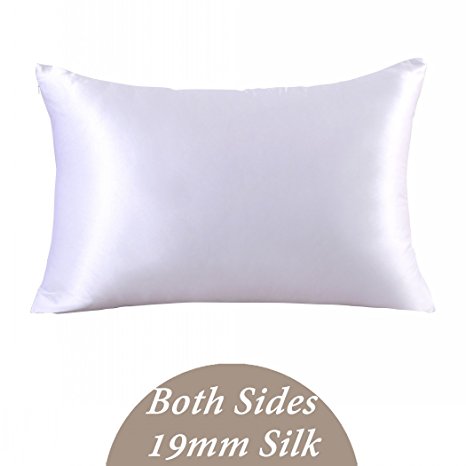 ZIMASILK 100% Mulberry Silk Pillowcase for Hair and Skin ,Both Side 19 Momme Silk, 1pc (Queen 20''x30'', White),Gift Box