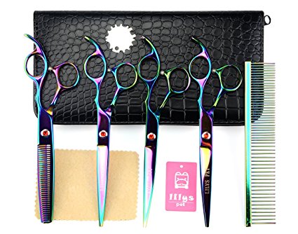 LILYS PET 7" Professional PET DOG Grooming Coated Titanium scissors suit Cutting&Curved&Thinning shears