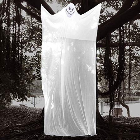 AYOGU1 10Ft Hanging Ghost Props for Halloween Decorations, Large Outdoor Spooky Hanging Prop for Halloween Decor (White)