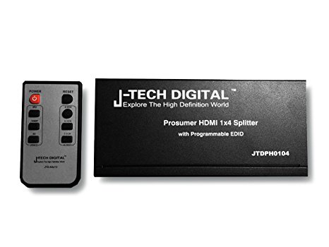 J-Tech Digital JTDPH0104 Most Advanced 1x4 HDMI Splitter with Programmable EDID, SPDIF Audio Output and Remote Control