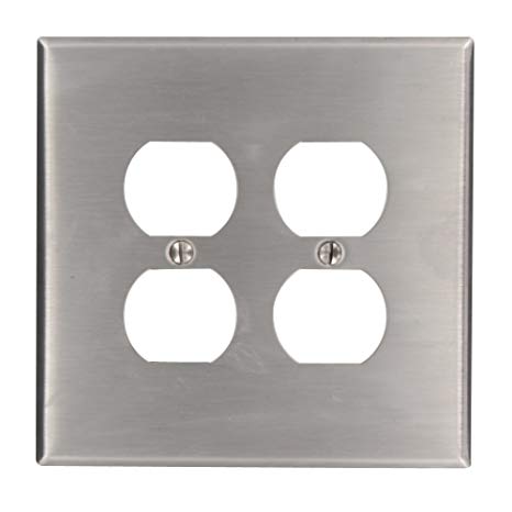 Leviton 84116 2-Gang Duplex Device Receptacle Wallplate, Oversized, Device Mount, Stainless Steel