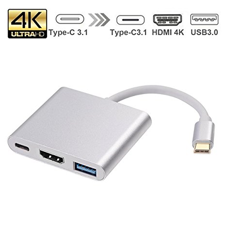 Type-C to HDMI/ USB 3.1 Type-C 4K Multiport Adapter, Okela USB-C HDMI Digital AV Adapter Charging & Connecting Converter, For Macbook/Chromebook Pixel/Dell Xps13/ Usb-C Devices To Hdtv/Projector