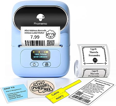 Phomemo Label Printer-M110 Bluetooth Label Maker Machine, Barcode Printer, Wireless Portable Printer for Barcode, Address, QR Code, Price Tag, Office, Home, Blue