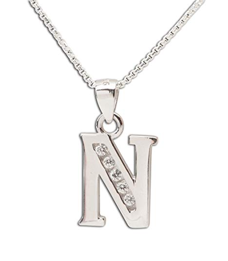 Girl's Children and Women's Sterling Silver Initial Letter Necklaces with CZs,