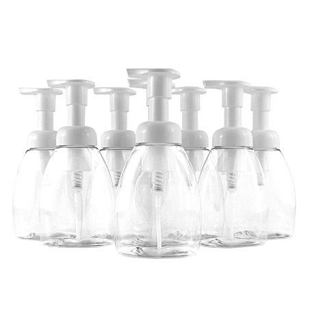 Foaming Liquid Soap Dispensers 8.5oz / 250ml Capacity (8 pack); Oval with White Pumps Empty Plastic Soap Pump Bottles to Use with Castile Soap, DIY Liquid Soap, Dish Soap, Body Wash and More
