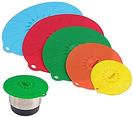 Silicone Bowl Lids Set of 5, Abnaok Heat Resistant Microwave Food Covers, Silicone Suction Lids for Bowls, Pots, Cups and Pans, Splatter Protection, Dishwasher Safe (4, 6, 8, 9, 12 Inch)