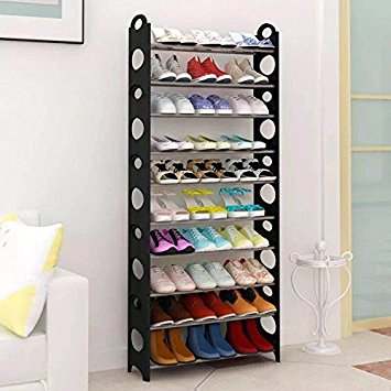 Kepteen Adjustable 10 Tier Metal Shoe Rack Utility Shoe Organizer Shelf for Closet Bedroom & Entryway Bronze [US STOCK] (Black_30 Pairs)