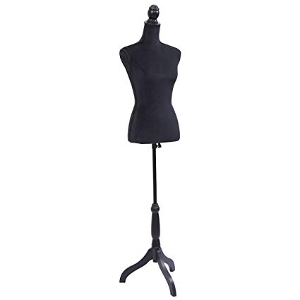 Female Canvas Mannequin Torso Dress Form Clothing Display w/Black Tripod Stand