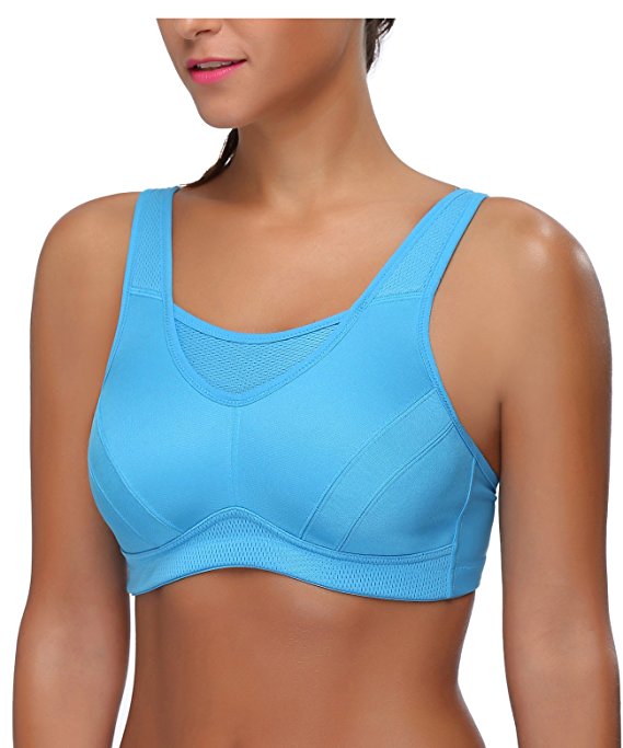 WingsLove Women’s Full Coverage High Impact Wirefree Workout Non Padded Sport Bra