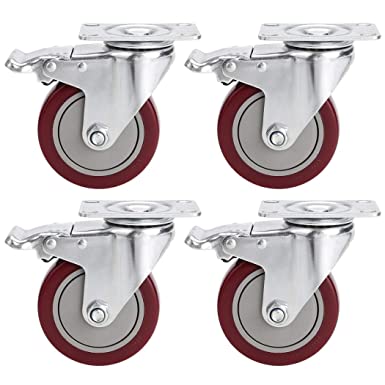 4’’ Heavy Duty Swivel Caster Wheels with 360 Degree Top Plate Lockable Ball Total Bearing 1200lbs, Set of 4 with Brakes