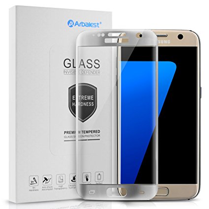 Galaxy S7 Screen Protector Full Coverage, Arbalest® Ultra Clear High Definition 3D Curved Tempered Glass Screen Protector for Samsung Galaxy S7 (2016) - Silver Frame